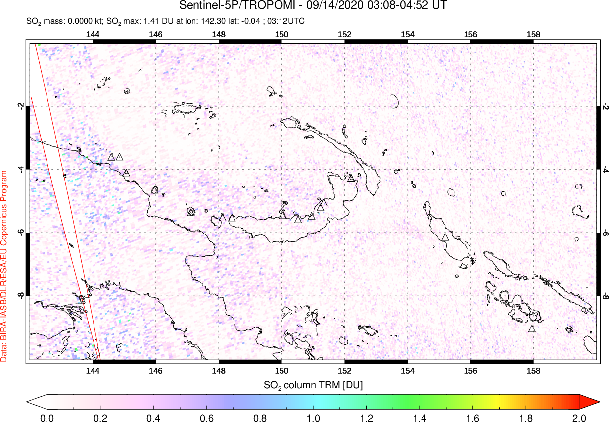 A sulfur dioxide image over Papua, New Guinea on Sep 14, 2020.