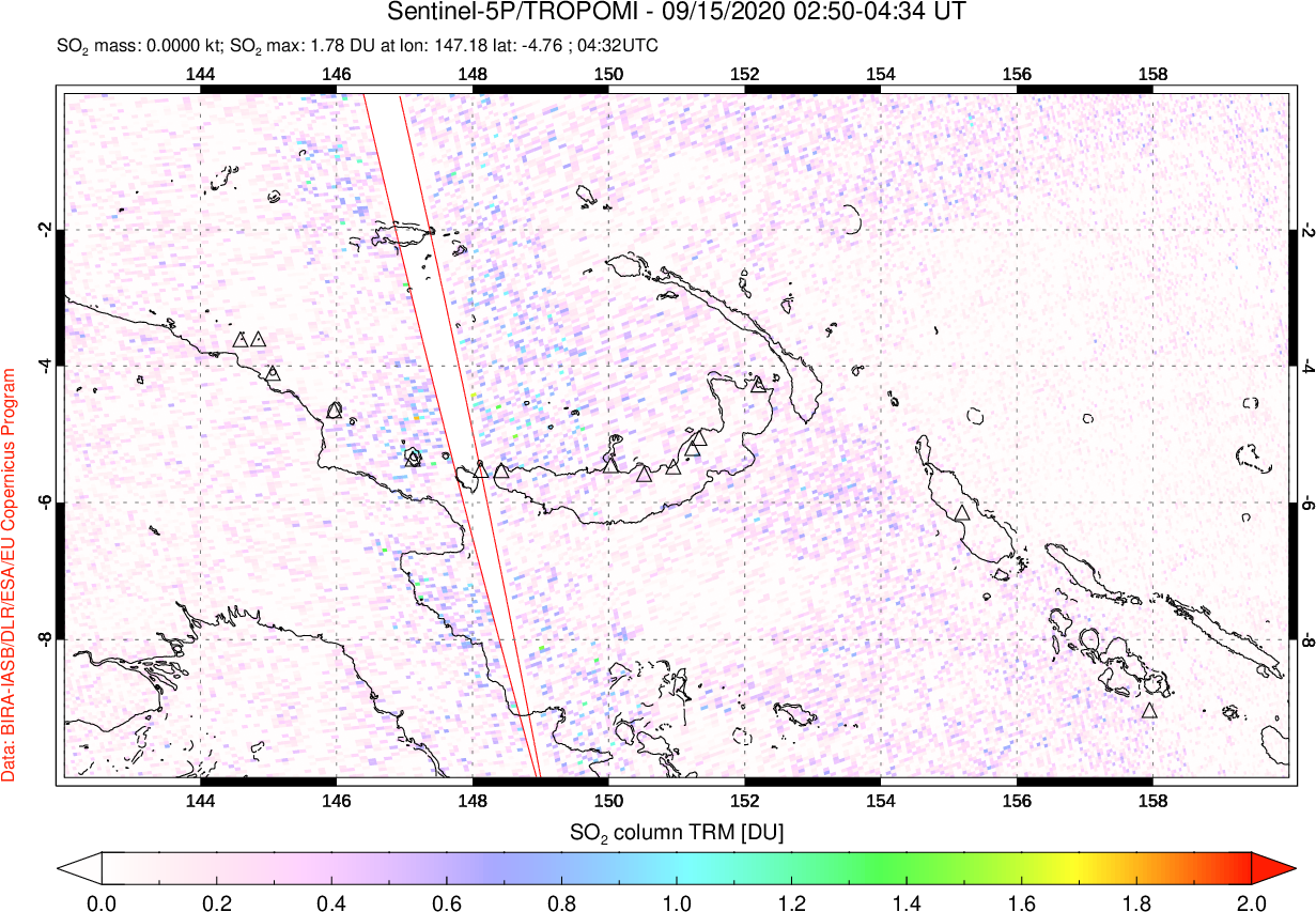 A sulfur dioxide image over Papua, New Guinea on Sep 15, 2020.