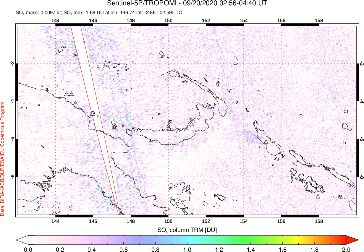 A sulfur dioxide image over Papua, New Guinea on Sep 20, 2020.