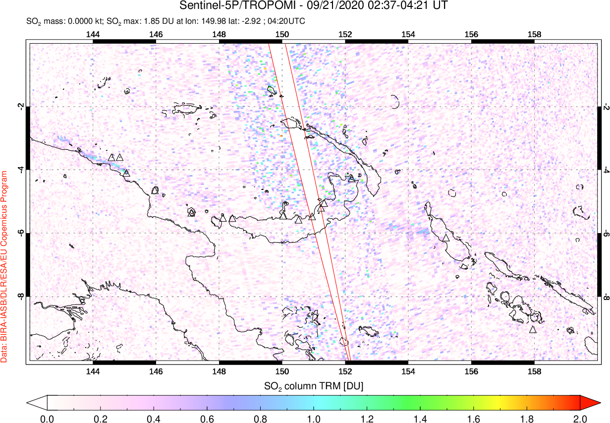 A sulfur dioxide image over Papua, New Guinea on Sep 21, 2020.