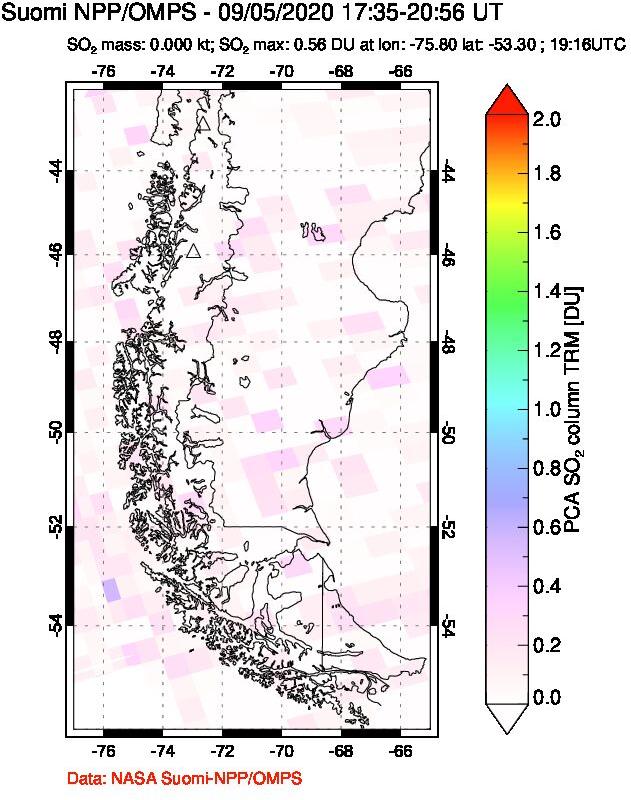 A sulfur dioxide image over Southern Chile on Sep 05, 2020.