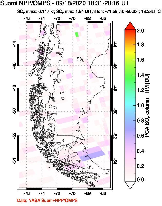 A sulfur dioxide image over Southern Chile on Sep 18, 2020.