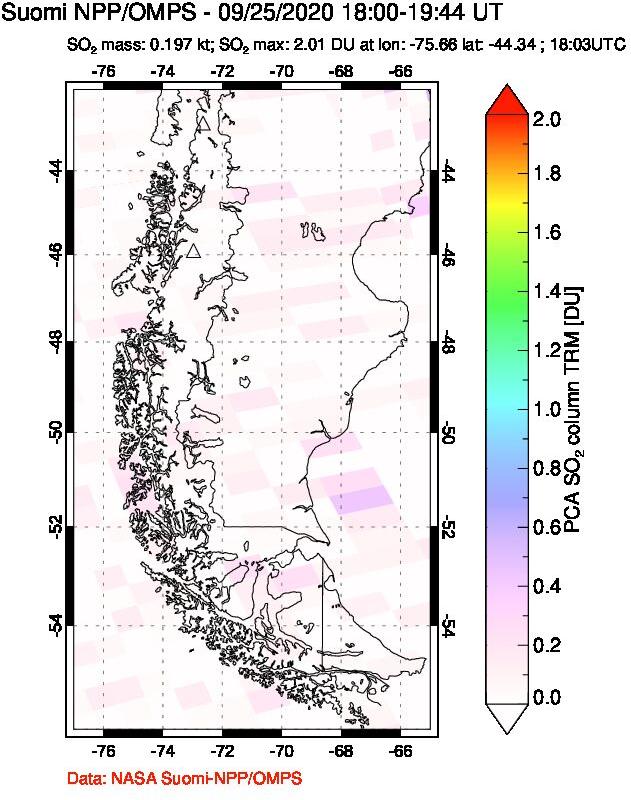 A sulfur dioxide image over Southern Chile on Sep 25, 2020.