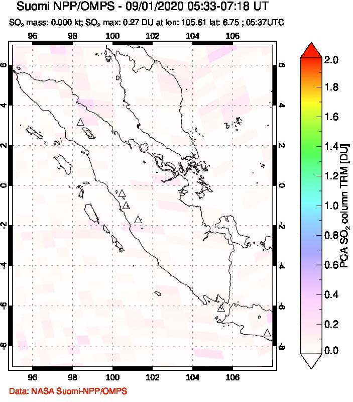 A sulfur dioxide image over Sumatra, Indonesia on Sep 01, 2020.