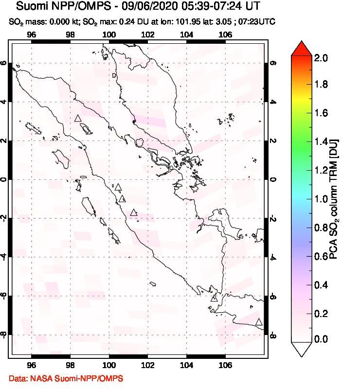 A sulfur dioxide image over Sumatra, Indonesia on Sep 06, 2020.