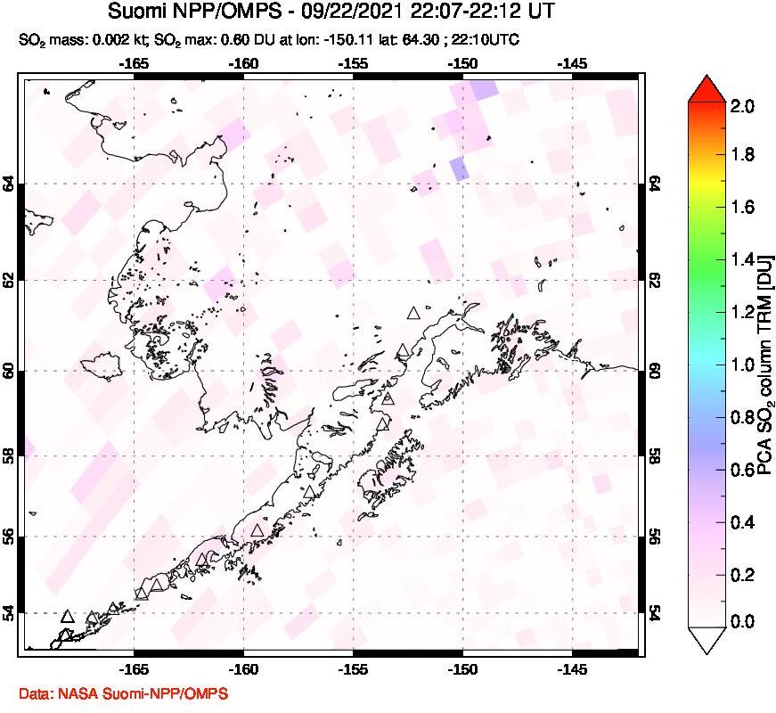 A sulfur dioxide image over Alaska, USA on Sep 22, 2021.