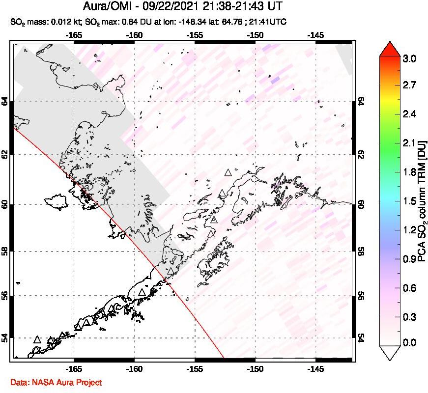 A sulfur dioxide image over Alaska, USA on Sep 22, 2021.
