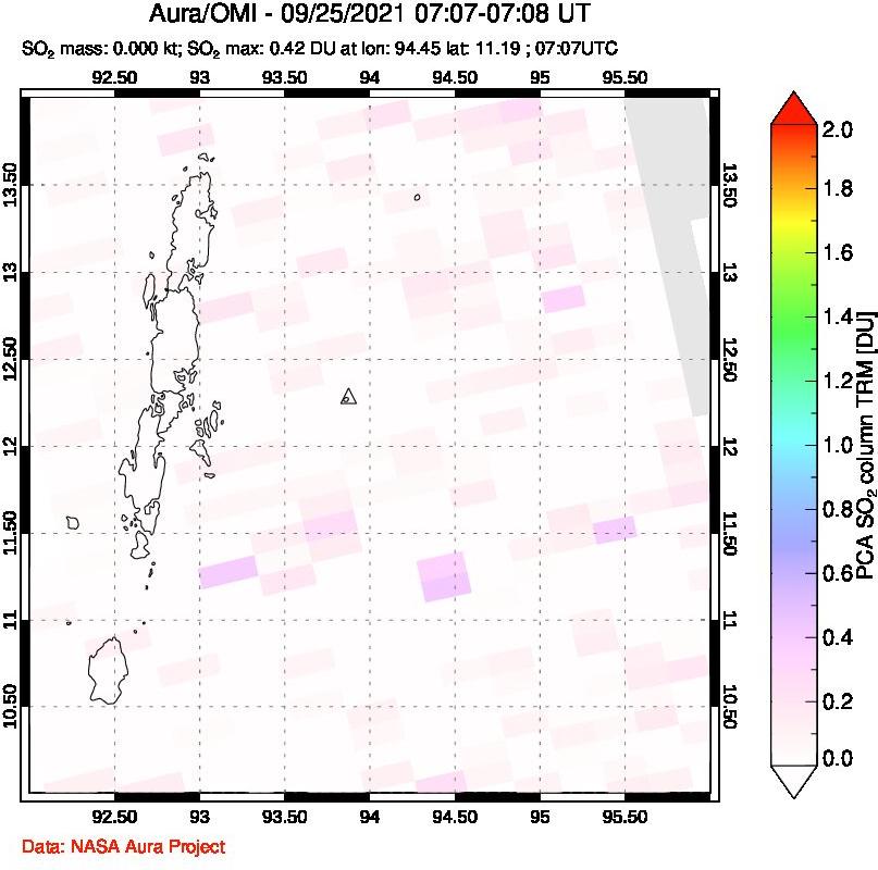 A sulfur dioxide image over Andaman Islands, Indian Ocean on Sep 25, 2021.