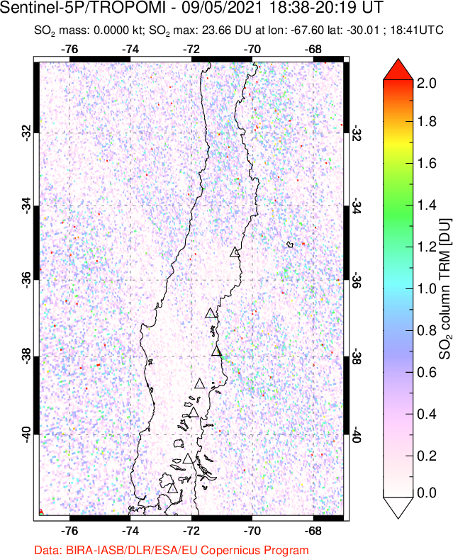 A sulfur dioxide image over Central Chile on Sep 05, 2021.