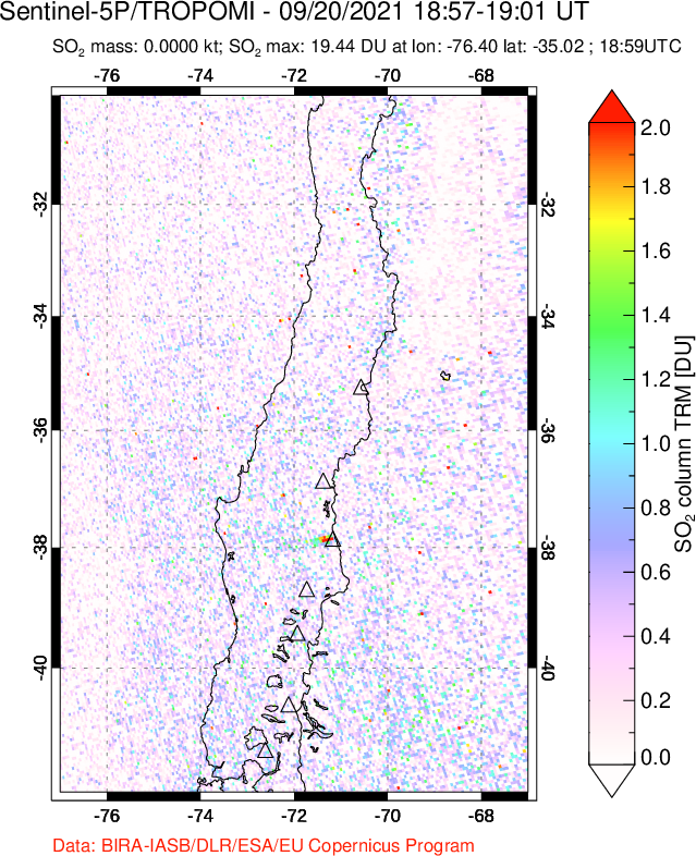 A sulfur dioxide image over Central Chile on Sep 20, 2021.
