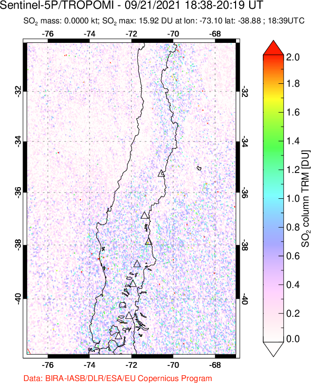 A sulfur dioxide image over Central Chile on Sep 21, 2021.