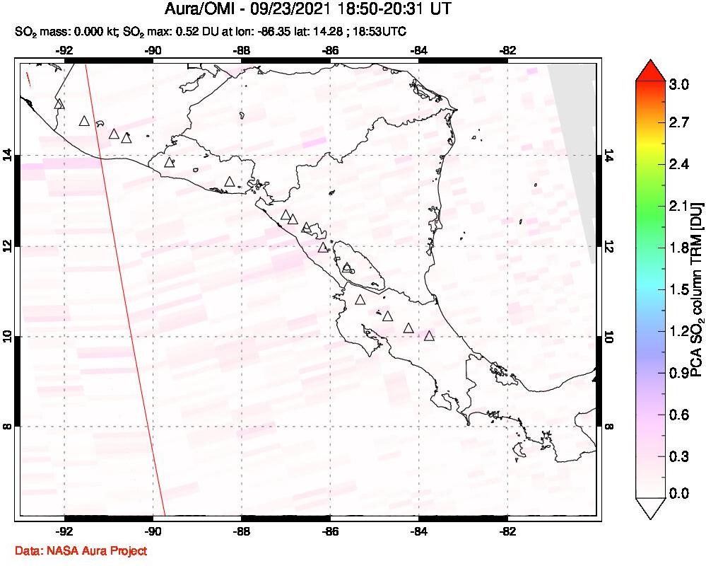 A sulfur dioxide image over Central America on Sep 23, 2021.