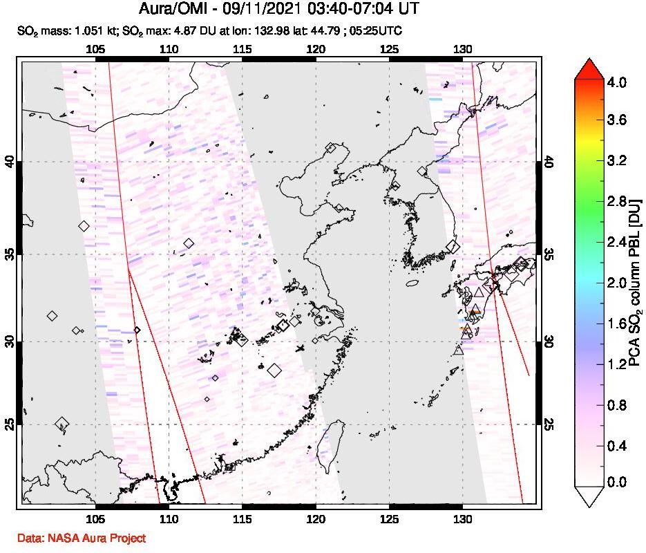 A sulfur dioxide image over Eastern China on Sep 11, 2021.