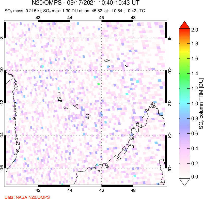 A sulfur dioxide image over Comoro Islands on Sep 17, 2021.