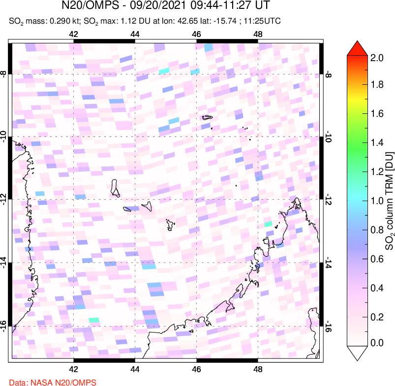 A sulfur dioxide image over Comoro Islands on Sep 20, 2021.
