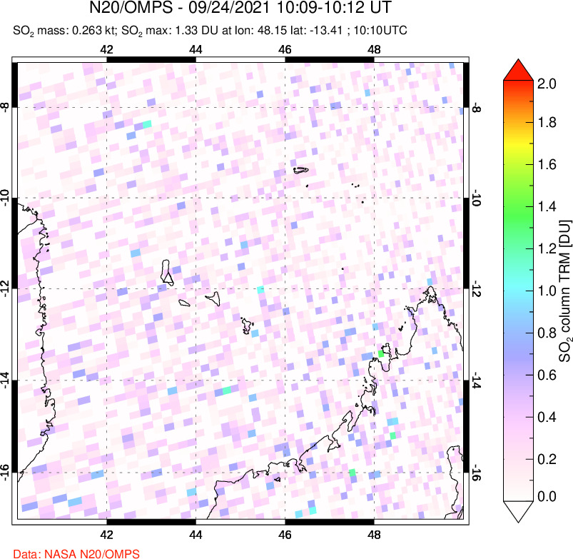 A sulfur dioxide image over Comoro Islands on Sep 24, 2021.
