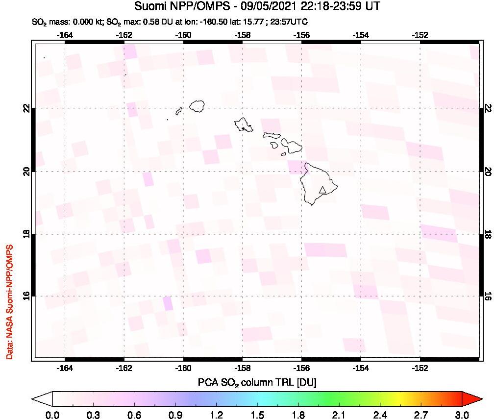 A sulfur dioxide image over Hawaii, USA on Sep 05, 2021.
