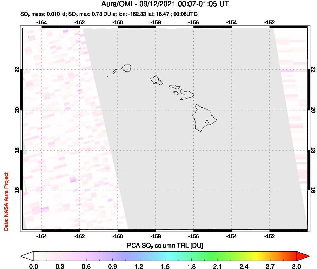 A sulfur dioxide image over Hawaii, USA on Sep 12, 2021.