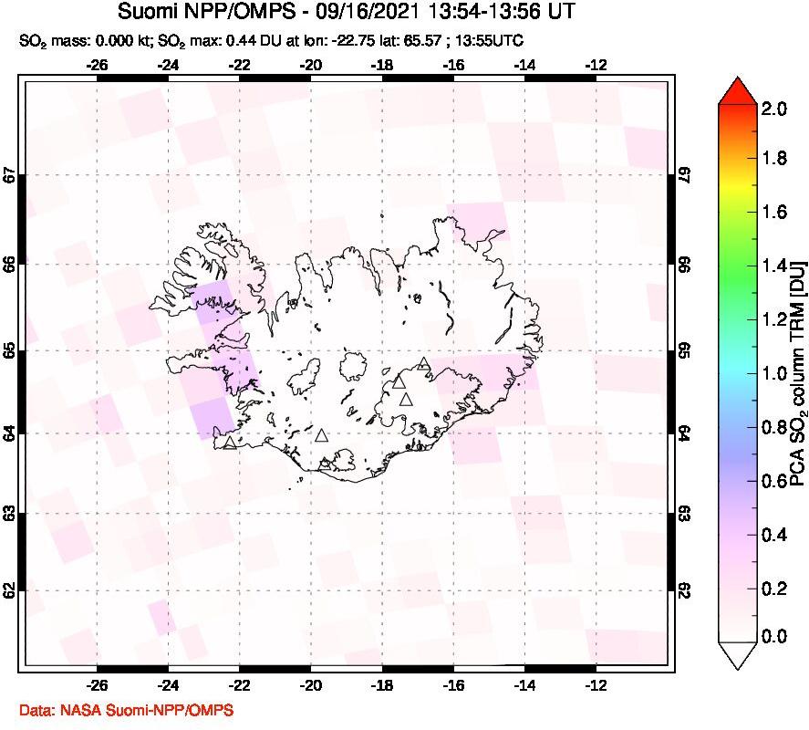 A sulfur dioxide image over Iceland on Sep 16, 2021.