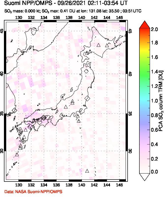 A sulfur dioxide image over Japan on Sep 26, 2021.