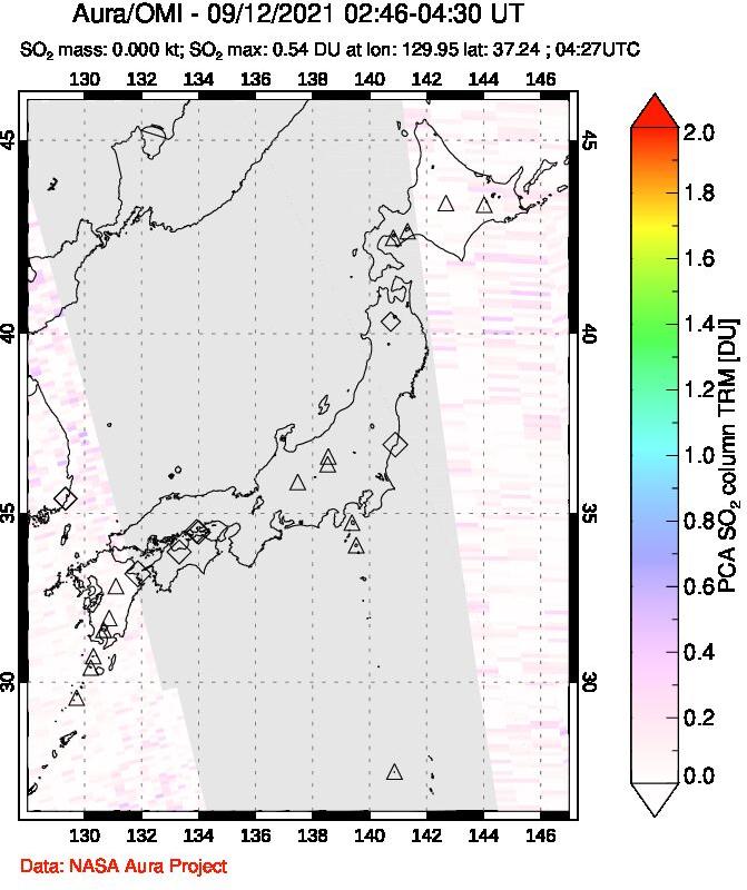 A sulfur dioxide image over Japan on Sep 12, 2021.