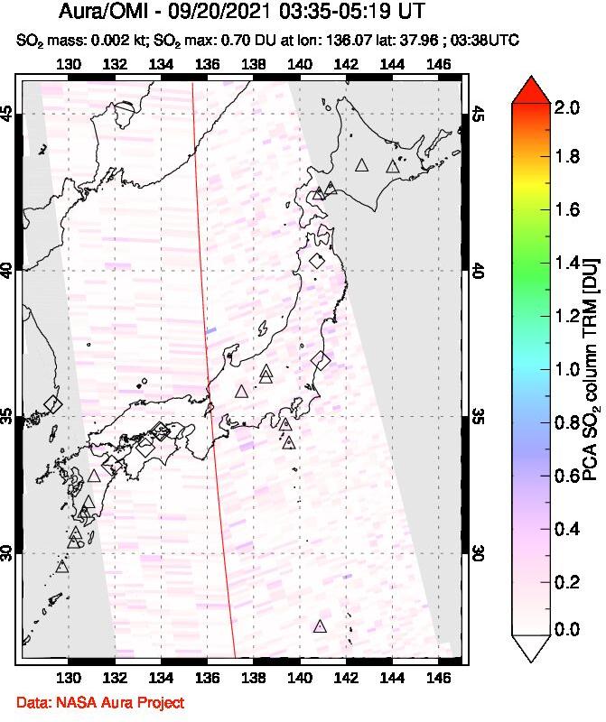 A sulfur dioxide image over Japan on Sep 20, 2021.