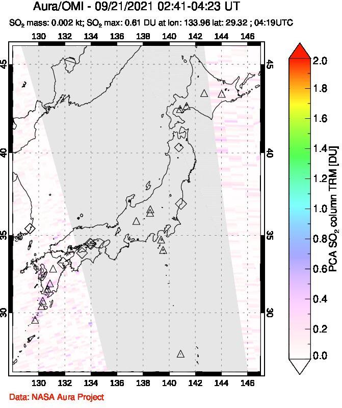 A sulfur dioxide image over Japan on Sep 21, 2021.