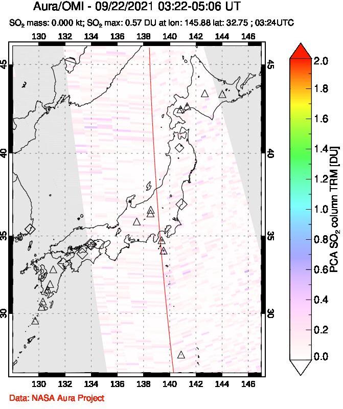 A sulfur dioxide image over Japan on Sep 22, 2021.