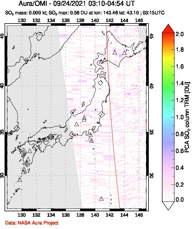A sulfur dioxide image over Japan on Sep 24, 2021.