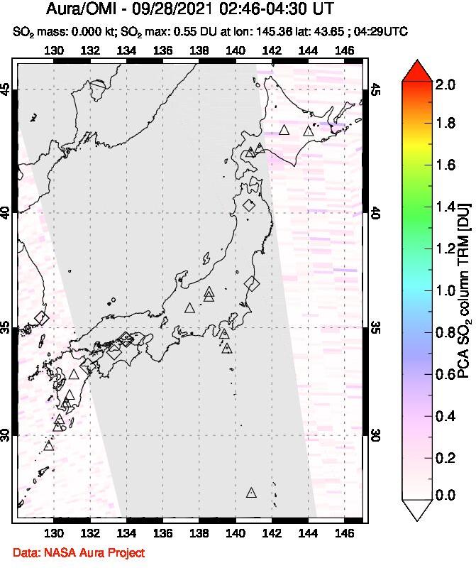 A sulfur dioxide image over Japan on Sep 28, 2021.