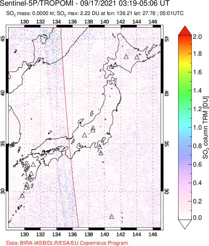 A sulfur dioxide image over Japan on Sep 17, 2021.