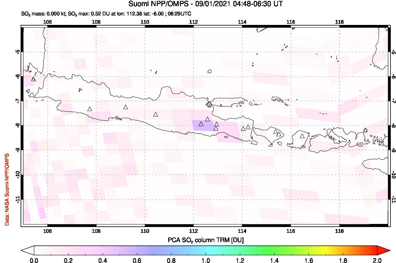 A sulfur dioxide image over Java, Indonesia on Sep 01, 2021.