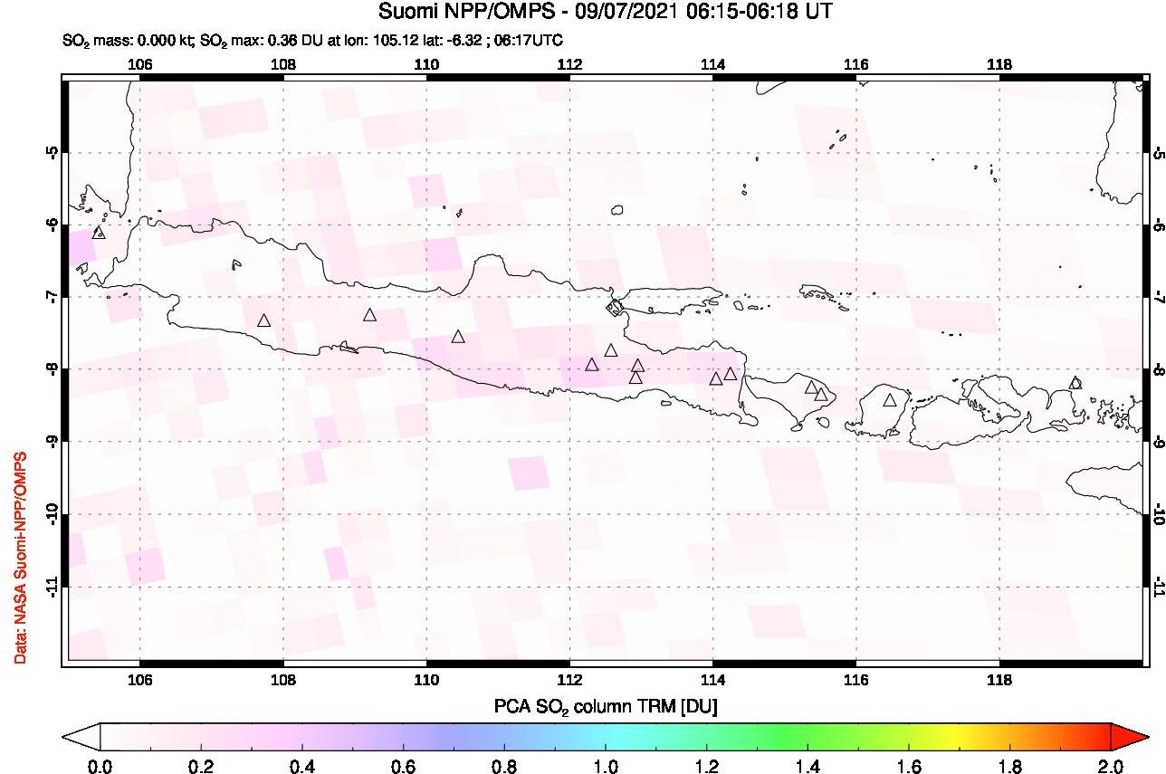 A sulfur dioxide image over Java, Indonesia on Sep 07, 2021.