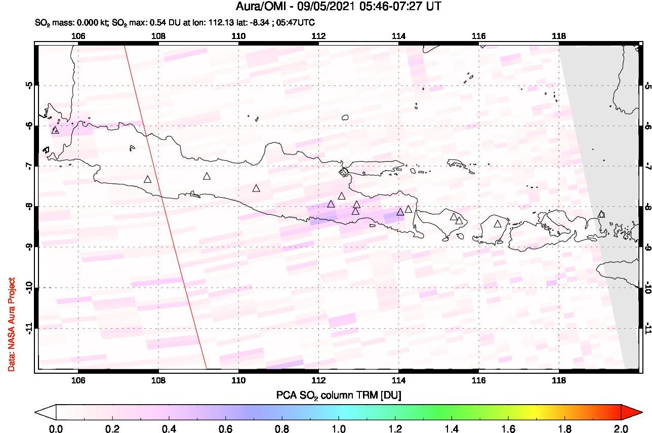 A sulfur dioxide image over Java, Indonesia on Sep 05, 2021.