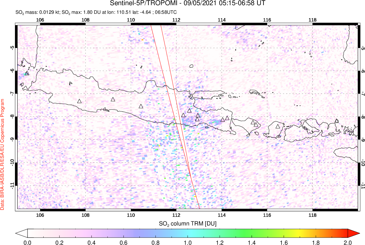 A sulfur dioxide image over Java, Indonesia on Sep 05, 2021.