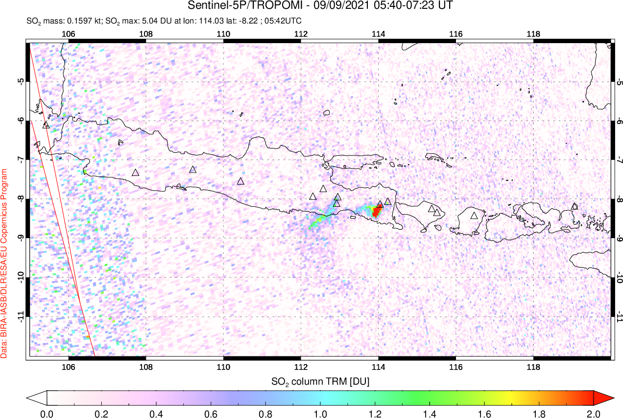 A sulfur dioxide image over Java, Indonesia on Sep 09, 2021.
