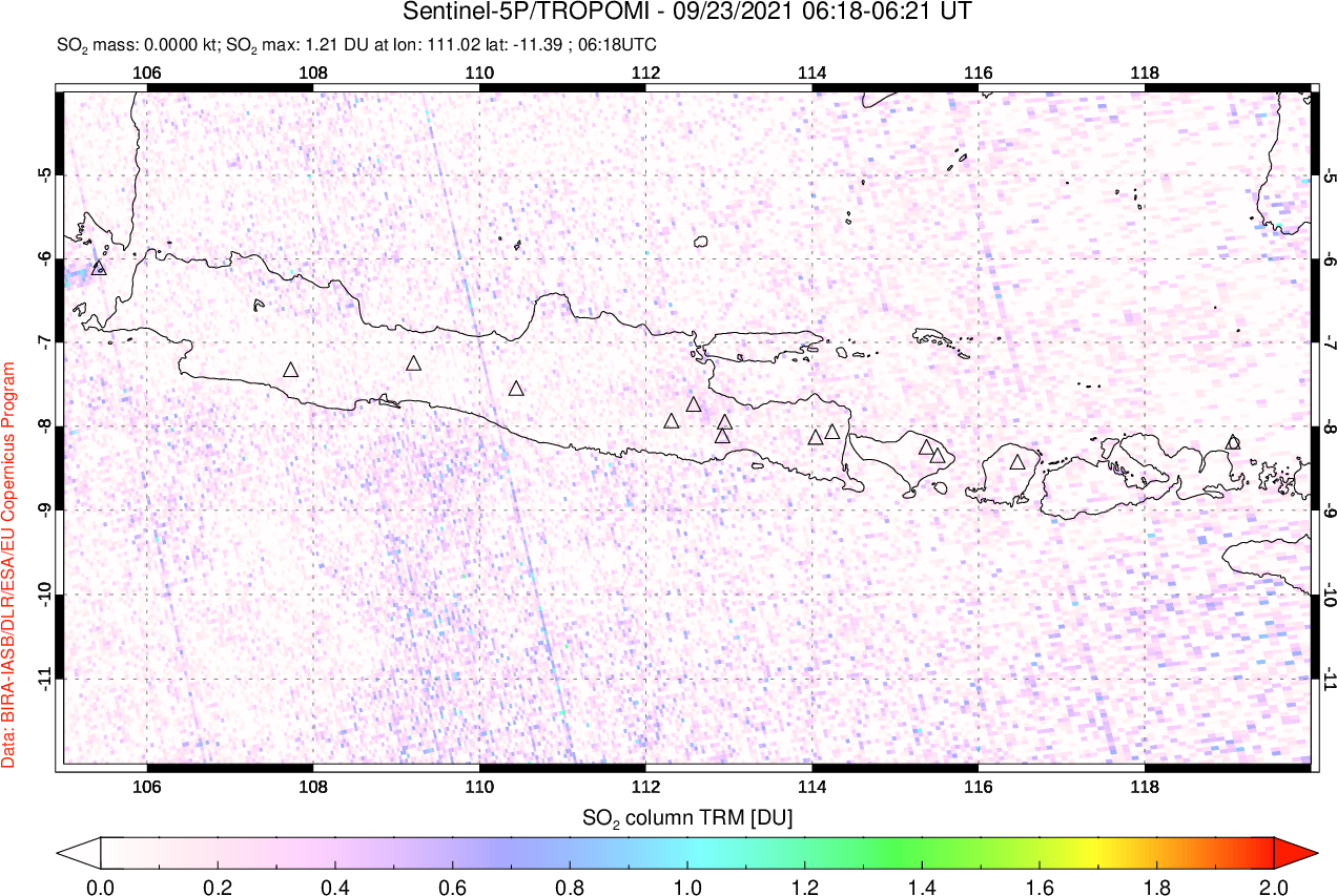 A sulfur dioxide image over Java, Indonesia on Sep 23, 2021.