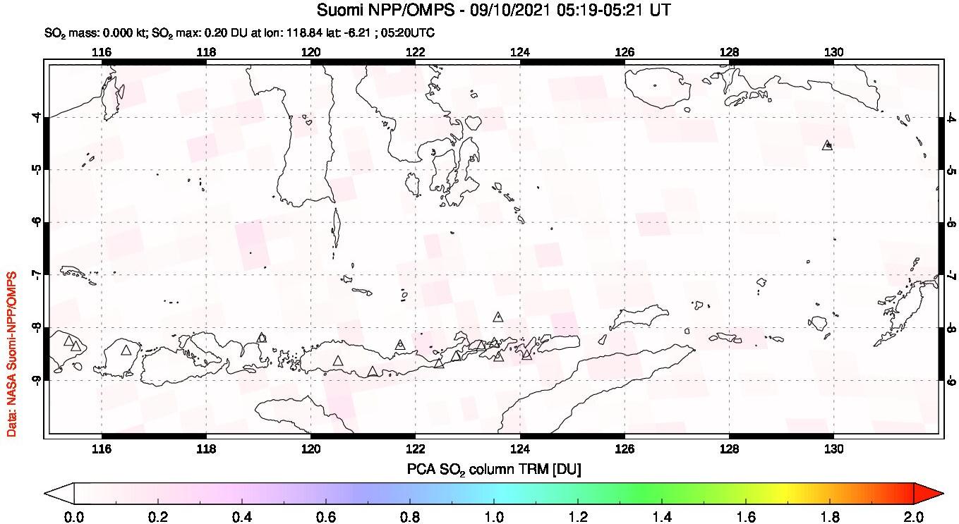 A sulfur dioxide image over Lesser Sunda Islands, Indonesia on Sep 10, 2021.