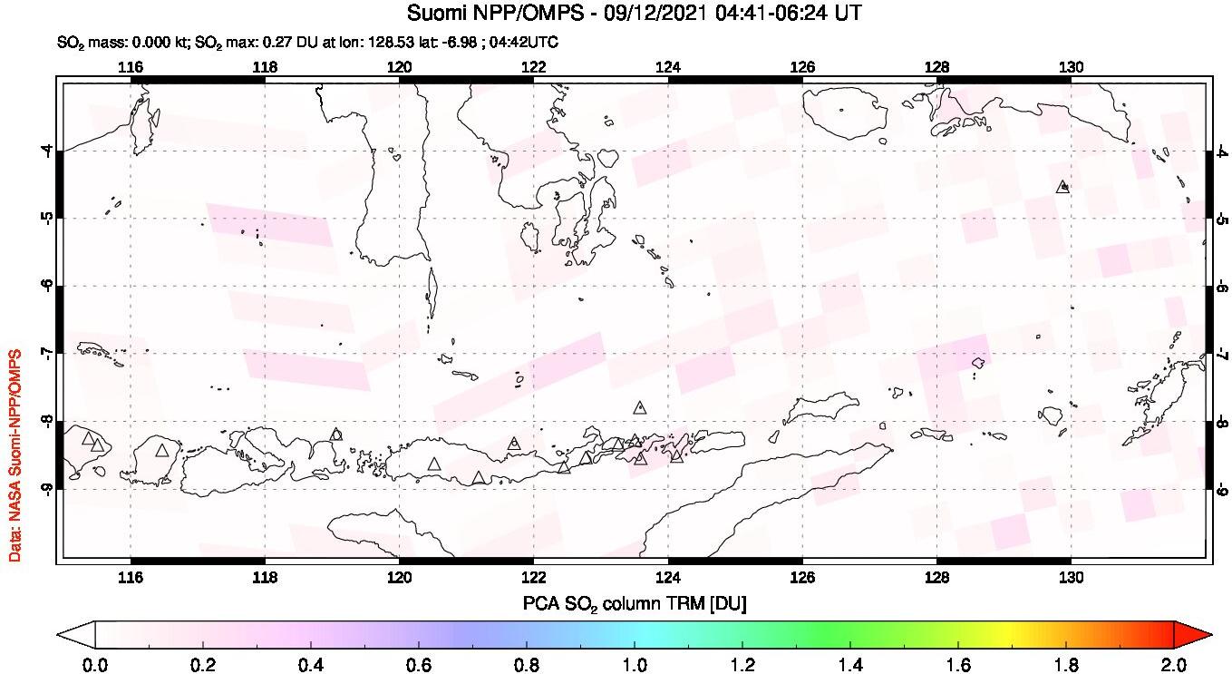 A sulfur dioxide image over Lesser Sunda Islands, Indonesia on Sep 12, 2021.