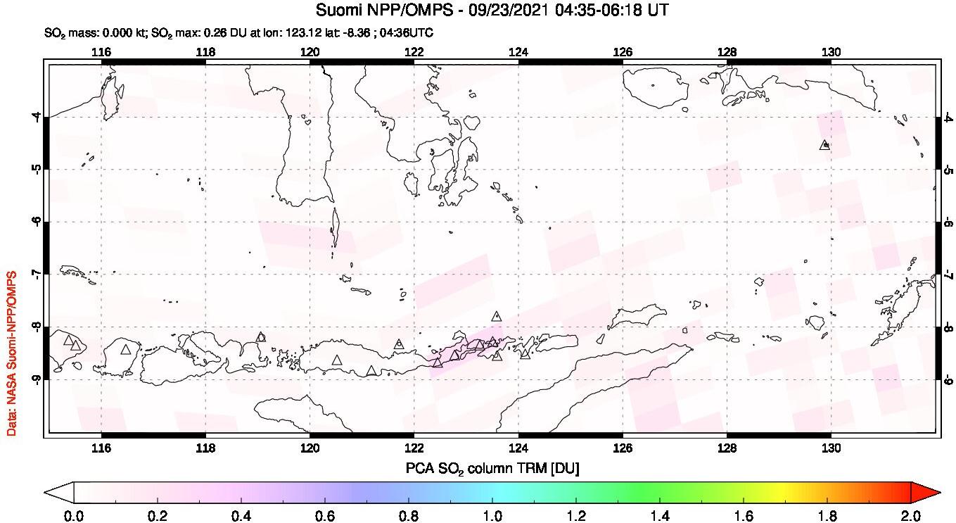 A sulfur dioxide image over Lesser Sunda Islands, Indonesia on Sep 23, 2021.