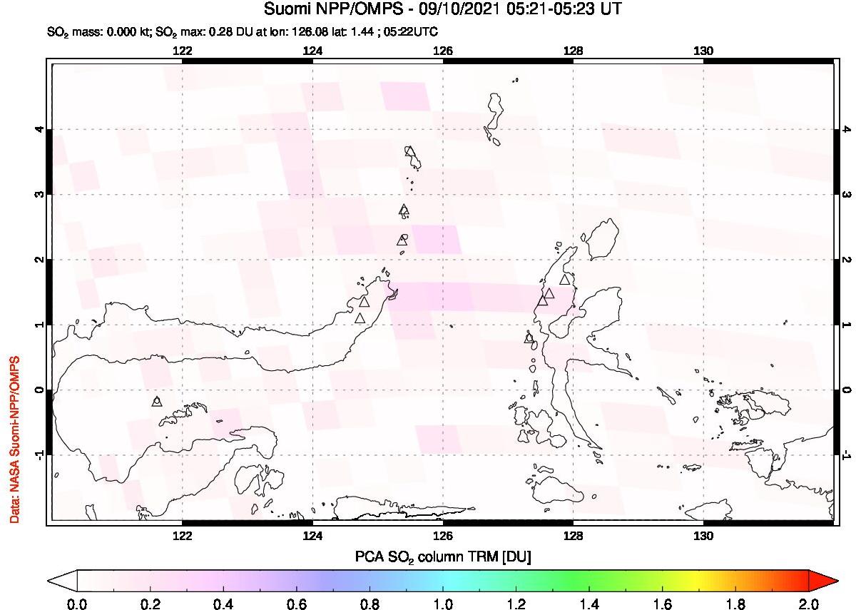 A sulfur dioxide image over Northern Sulawesi & Halmahera, Indonesia on Sep 10, 2021.