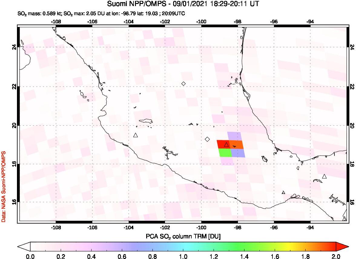 A sulfur dioxide image over Mexico on Sep 01, 2021.