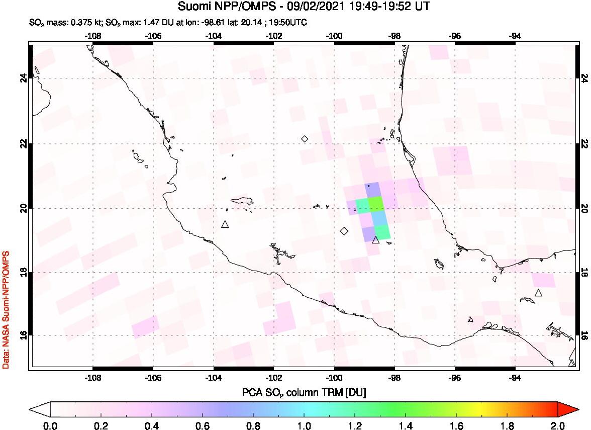A sulfur dioxide image over Mexico on Sep 02, 2021.
