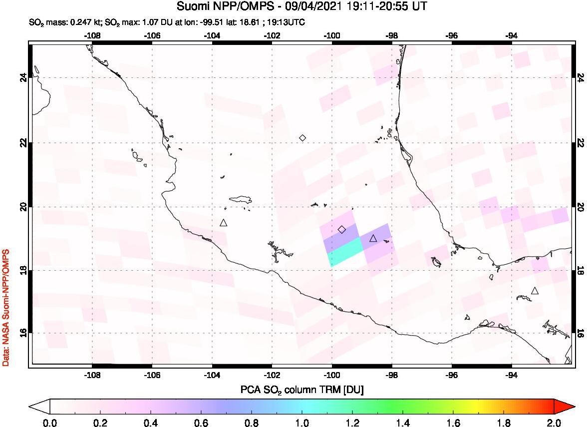 A sulfur dioxide image over Mexico on Sep 04, 2021.