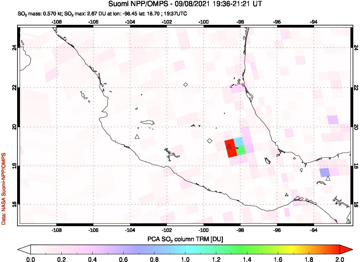 A sulfur dioxide image over Mexico on Sep 08, 2021.