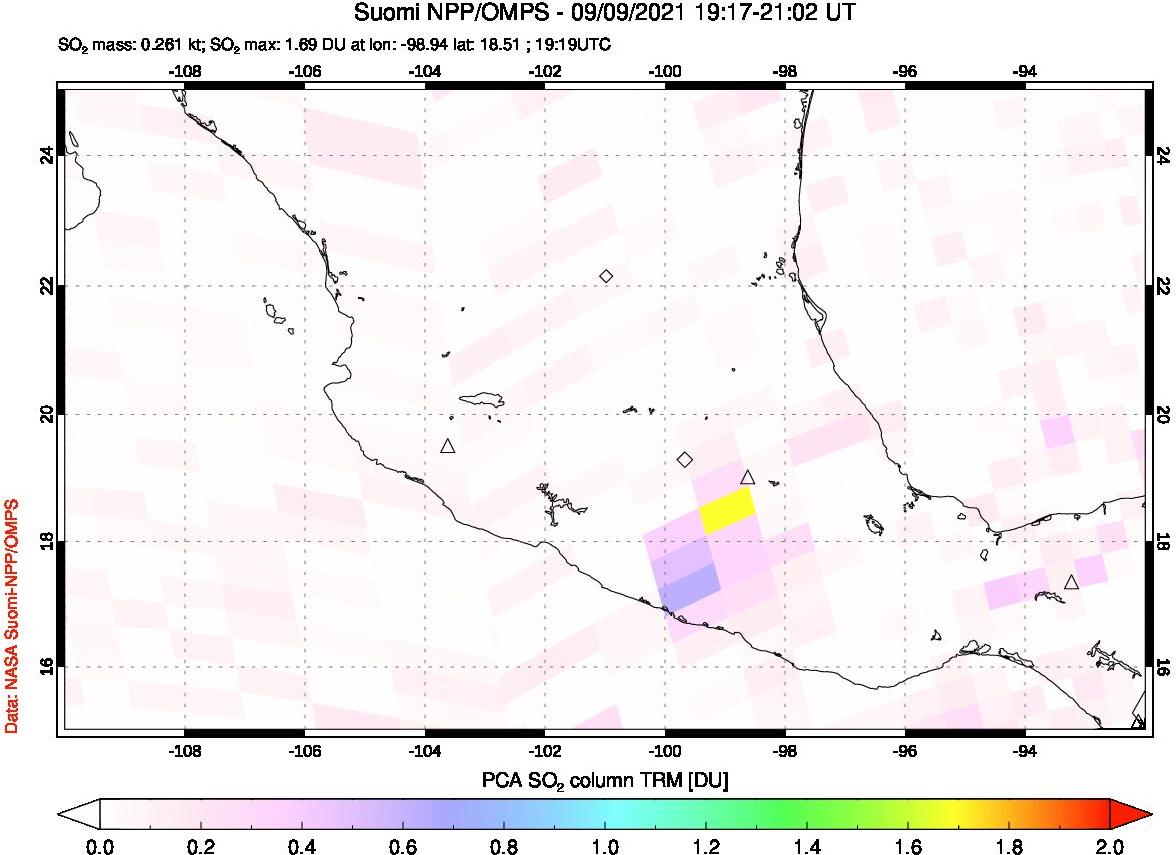 A sulfur dioxide image over Mexico on Sep 09, 2021.