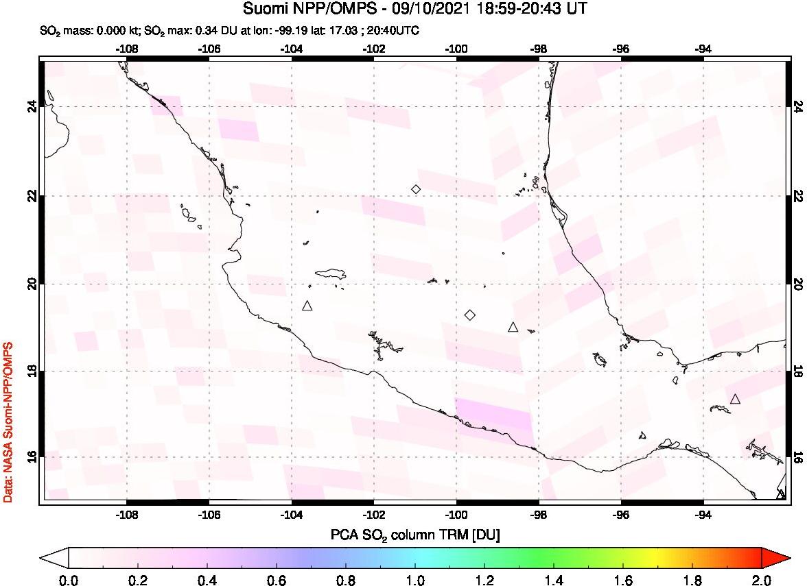 A sulfur dioxide image over Mexico on Sep 10, 2021.
