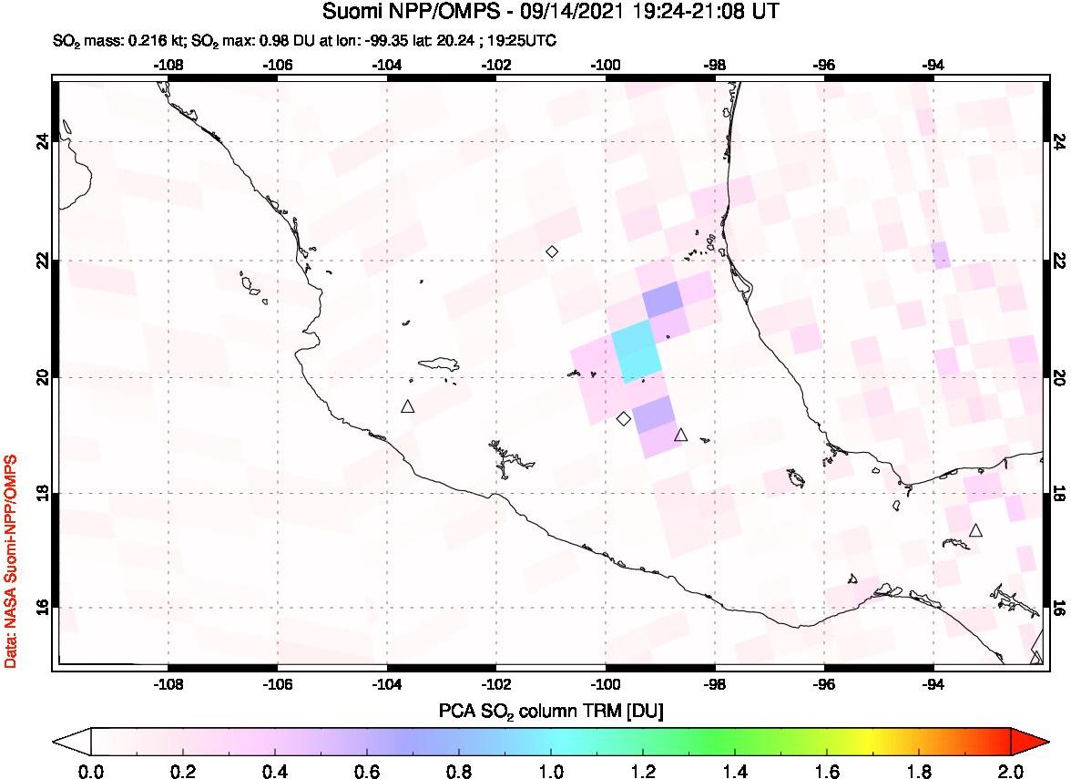 A sulfur dioxide image over Mexico on Sep 14, 2021.
