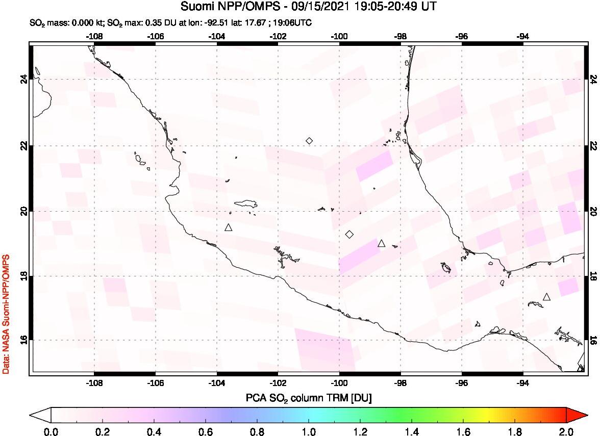 A sulfur dioxide image over Mexico on Sep 15, 2021.