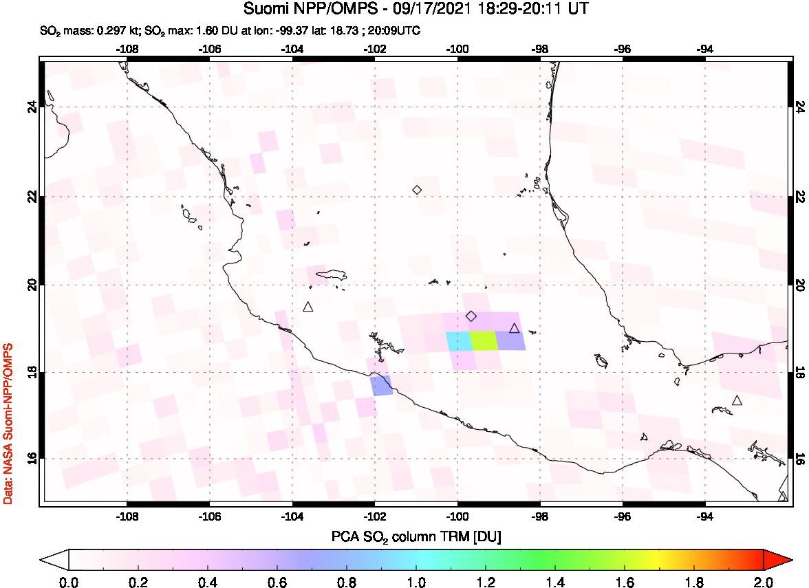 A sulfur dioxide image over Mexico on Sep 17, 2021.
